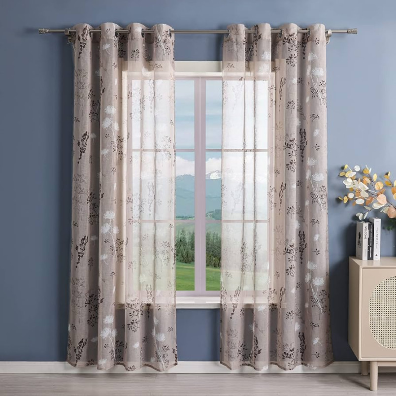 Delien Modern Transparent Curtain with Eyelets for Living Room, Curtain  with Floral Pattern, "Dandelion" Panel Curtains, Decorative Curtains,  Window