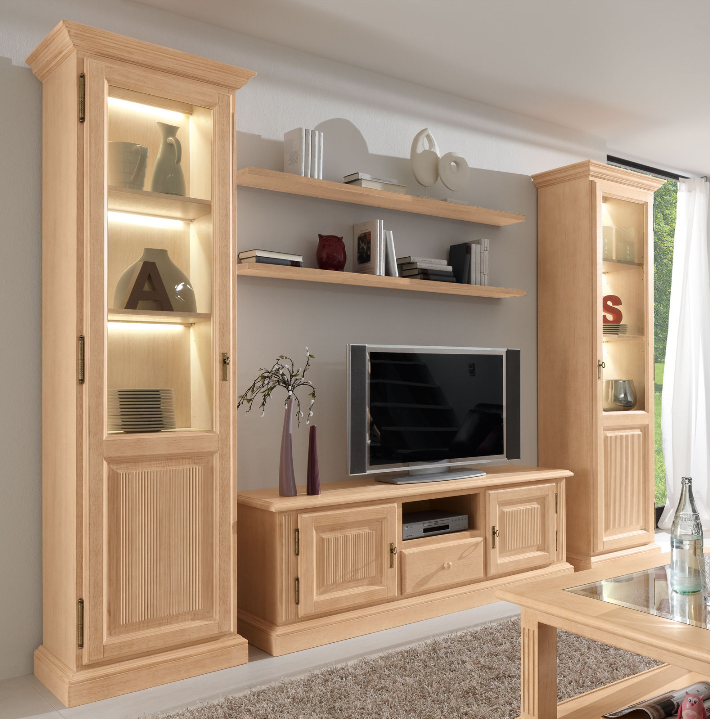 Wohnwand Wohnzimmer Schrank Set Casapino -teilig  Vitrinen TV